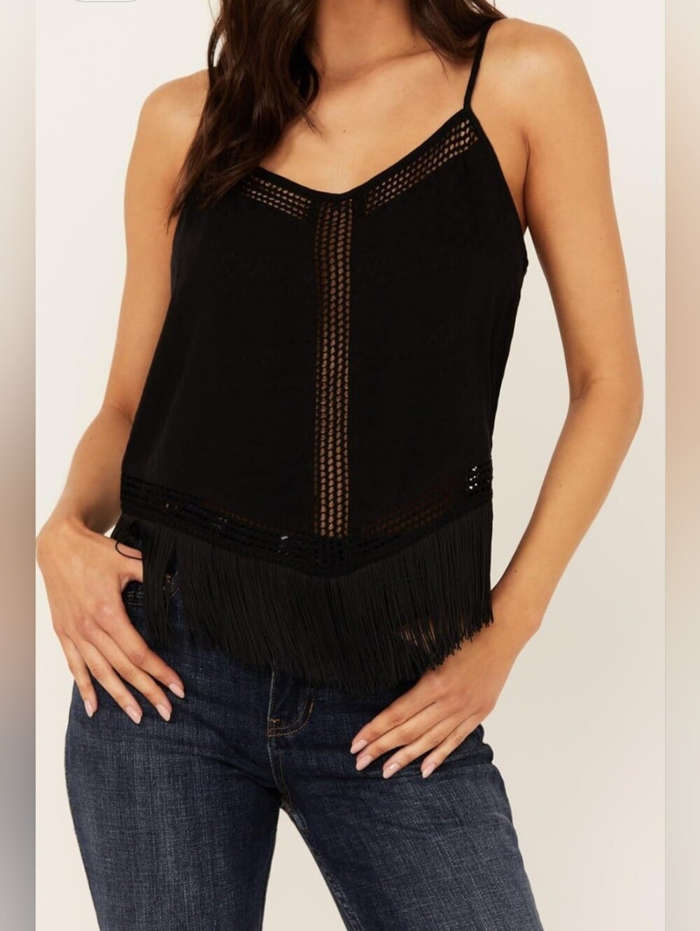 Idyllwind Women's Briarwick Jacquard Fringe & Lace Tank Top in black, Size L
